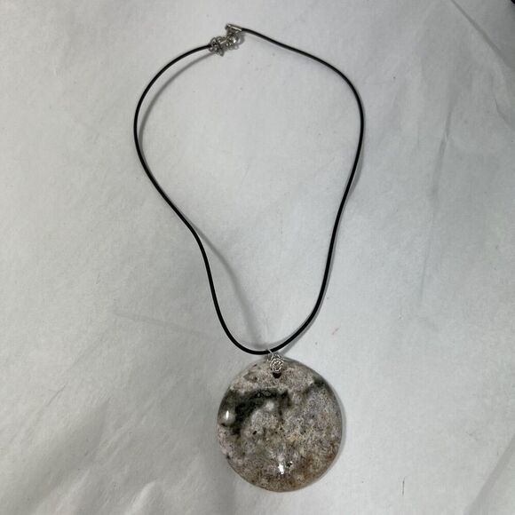 Ocean Jasper Statement Pendant Necklace Natural Hand Carved Adjustable Black Cor - Picture 3 of 6